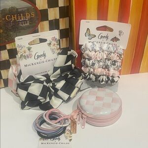 MacKenzie-Childs Pink, Black and White Hair Accessory Set